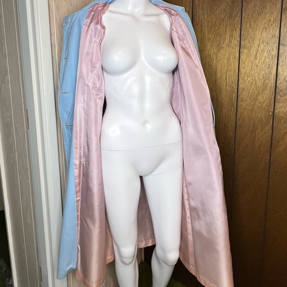 1960s vintage handmade overcoat baby blue with pink lining mid century Jackie O - Picture 10 of 11